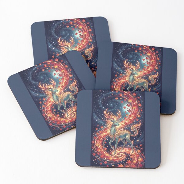 Item preview, Divine Kirin Spirit and Glowing Autumn Maple Leaves - Japanese Mythical Wall Art designed and sold by Hikariha Studio.