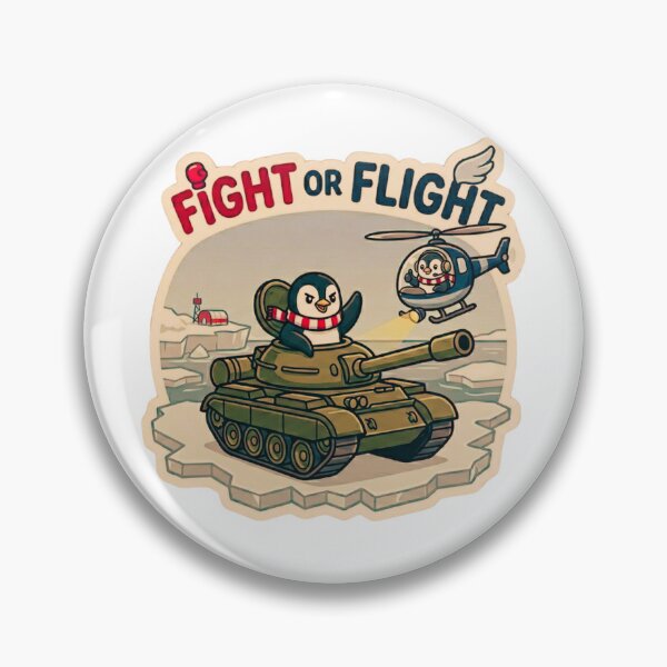 Item preview, Fight or Flight Art Funny Penguins in Tank and Helicopter Meme Vintage designed and sold by MerchlyMike.