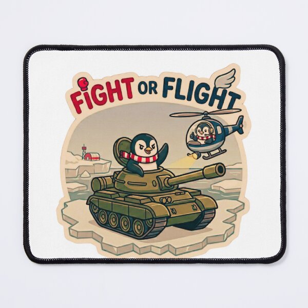 Item preview, Fight or Flight Art Funny Penguins in Tank and Helicopter Meme Vintage designed and sold by MerchlyMike.