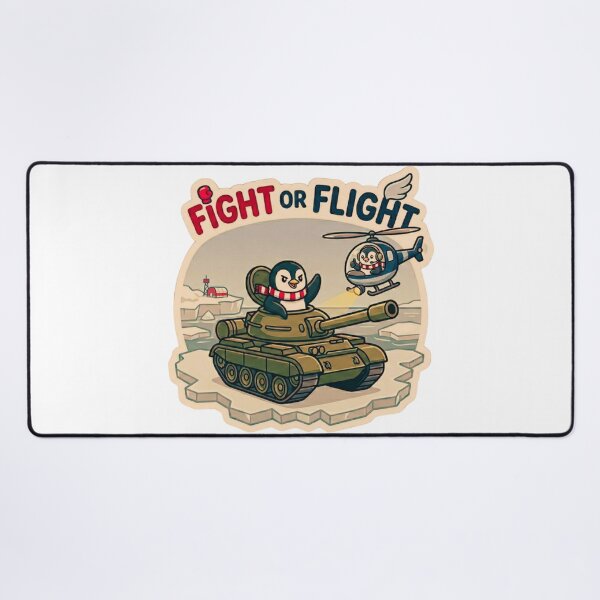 Item preview, Fight or Flight Art Funny Penguins in Tank and Helicopter Meme Vintage designed and sold by MerchlyMike.