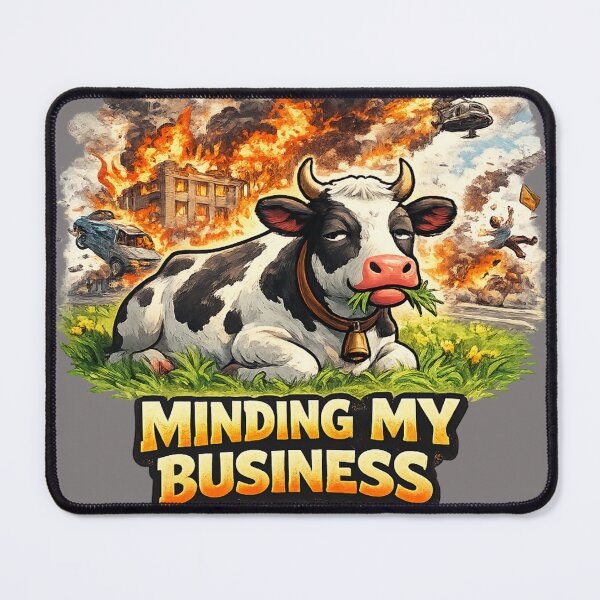 Item preview, Minding My Business – Unbothered Cow Chaos Background Funny Art | Savage Humor Gift designed and sold by irfanshikh.