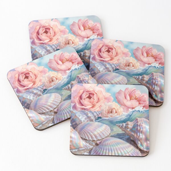 Item preview, Dreamy Mermaidcore Floral Seashell Watercolor Art designed and sold by IntelliMindDesigns.