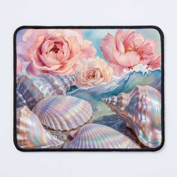 Item preview, Dreamy Mermaidcore Floral Seashell Watercolor Art designed and sold by IntelliMindDesigns.