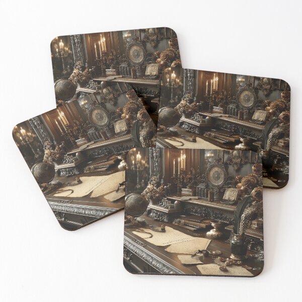 Item preview, Dark Academia Writing Desk Print, Antique Inkwell Still Life Wall Art, Victorian Study Desk Decor designed and sold by ObscuraWallArt.