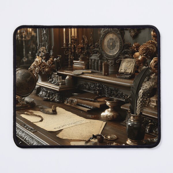 Item preview, Dark Academia Writing Desk Print, Antique Inkwell Still Life Wall Art, Victorian Study Desk Decor designed and sold by ObscuraWallArt.