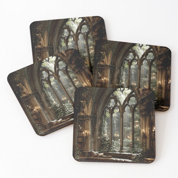 Item preview, Dark Academia Window Print, Gothic Stone Library Alcove Wall Art, Moonlit Victorian Reading Nook Decor designed and sold by ObscuraWallArt.