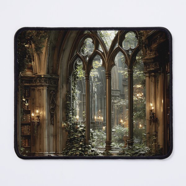 Item preview, Dark Academia Window Print, Gothic Stone Library Alcove Wall Art, Moonlit Victorian Reading Nook Decor designed and sold by ObscuraWallArt.