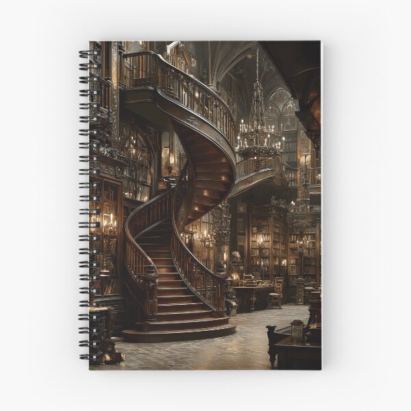 Item preview, Dark Academia Spiral Staircase Print, Gothic Library Wall Art, Grand Victorian Library Staircase Decor designed and sold by ObscuraWallArt.