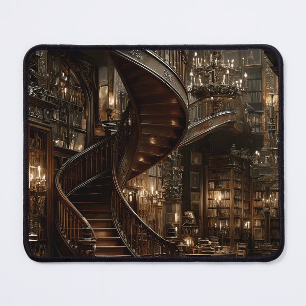 Item preview, Dark Academia Spiral Staircase Print, Gothic Library Wall Art, Grand Victorian Library Staircase Decor designed and sold by ObscuraWallArt.