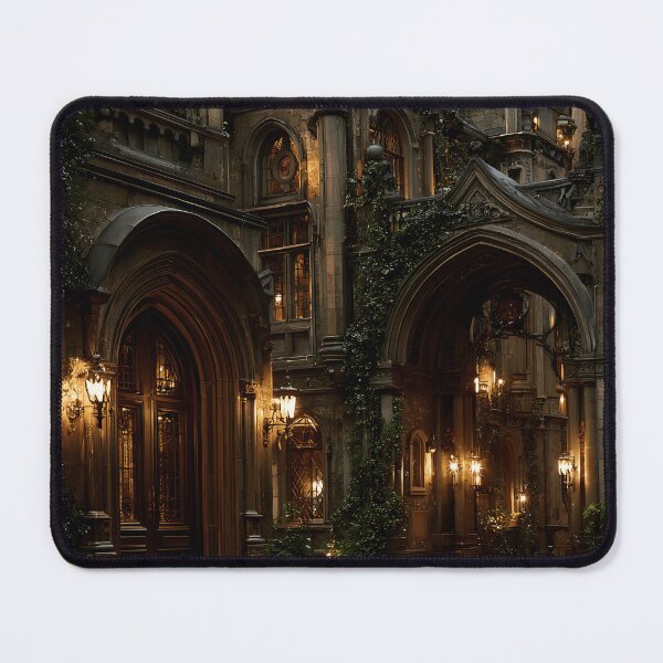 Item preview, Dark Academia University Print, Gothic Campus Wall Art, Ivy Covered Stone Building Dusk Decor designed and sold by ObscuraWallArt.