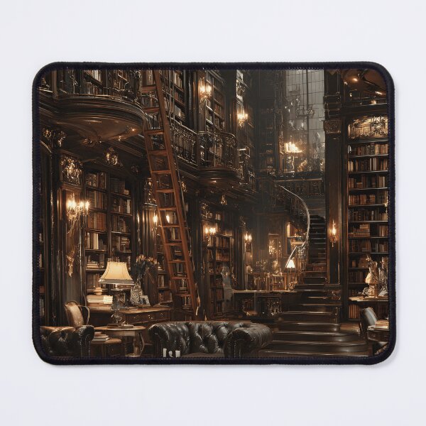 Item preview, Dark Academia Library Print, Grand Gothic Library Wall Art, Victorian Candlelit Bookshelf Decor designed and sold by ObscuraWallArt.