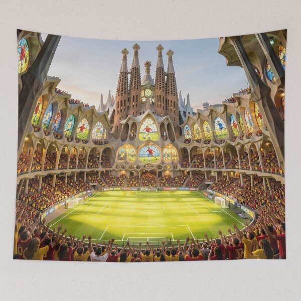 Item preview, Gaudí-inspired football stadium with Spain's colors in a creative architectural fantasy scene designed and sold by FotoworldEdel.