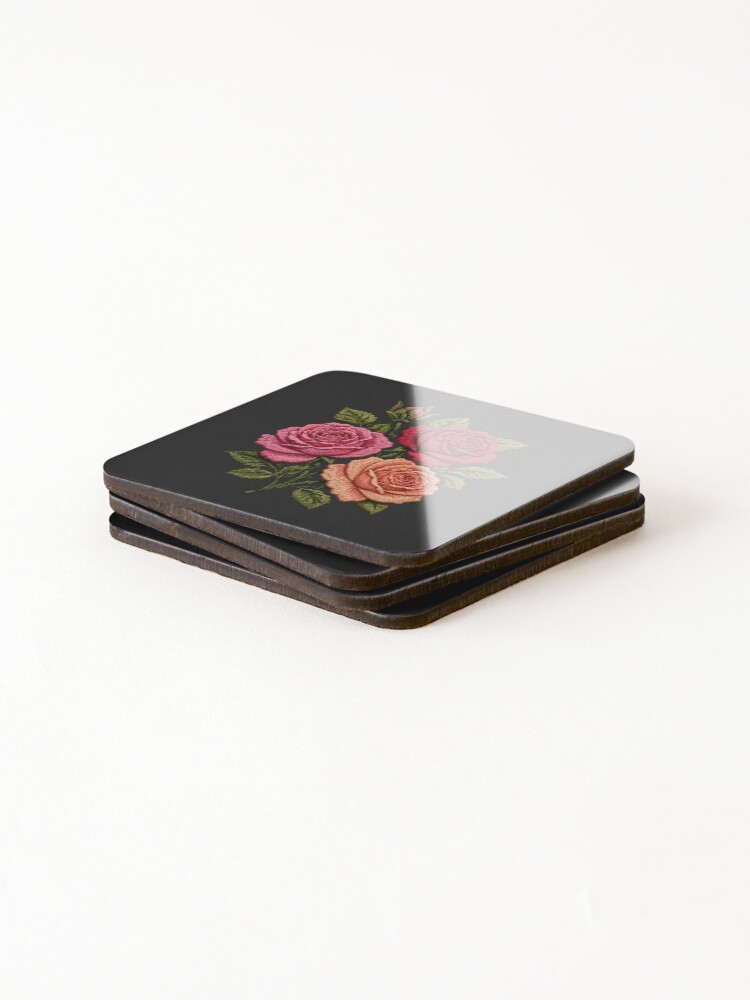 Thumbnail 4 of 5, Coasters (Set of 4), Blooming Roses Embroidery designed and sold by ColorSplash123.