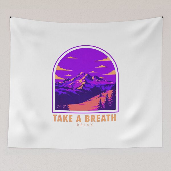 Item preview, Take A Breath Relax Mountain Landscape Purple Retro Nature Illustration designed and sold by MerchlyMike.