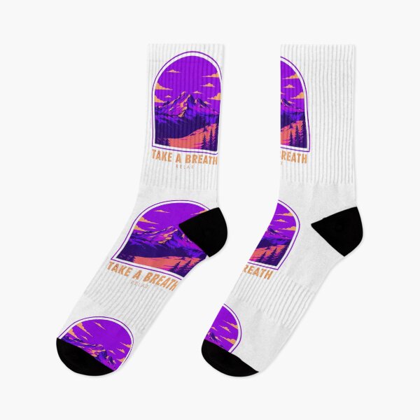 Item preview, Take A Breath Relax Mountain Landscape Purple Retro Nature Illustration designed and sold by MerchlyMike.