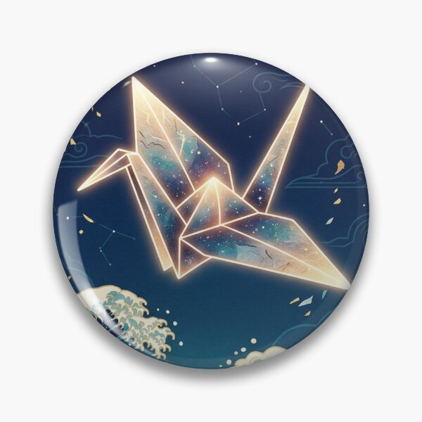 Item preview, Majestic Glowing Origami Crane and Ukiyo-e Ocean Waves - Modern Japanese Art designed and sold by Hikariha Studio.