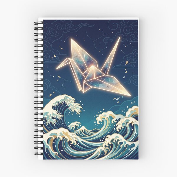 Item preview, Majestic Glowing Origami Crane and Ukiyo-e Ocean Waves - Modern Japanese Art designed and sold by Hikariha Studio.