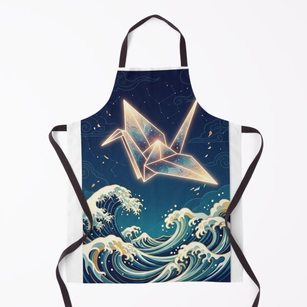 Item preview, Majestic Glowing Origami Crane and Ukiyo-e Ocean Waves - Modern Japanese Art designed and sold by Hikariha Studio.