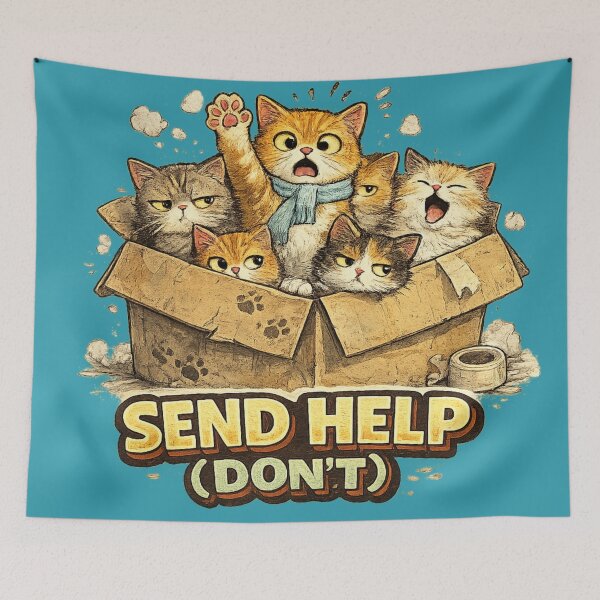 Item preview, Send Help Don't – Funny Cats in Box Chaos Humor Art | Cat Lover Gift designed and sold by irfanshikh.