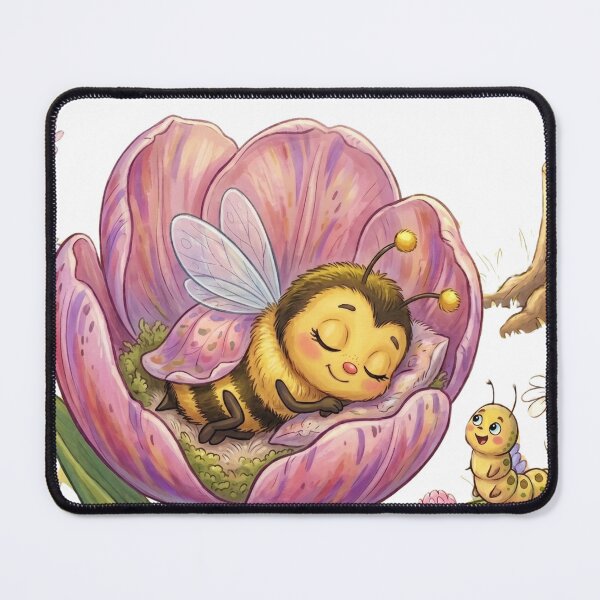 Item preview, Cute Honey Bee Sleeping In Tulip Flower Watercolor Landscape designed and sold by DH-ArtLab.