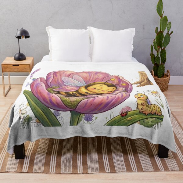 Item preview, Cute Honey Bee Sleeping In Tulip Flower Watercolor Landscape designed and sold by DH-ArtLab.