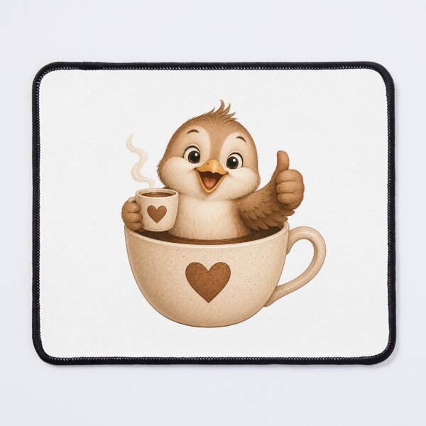 Item preview, Cute Bird in Coffee Cup Watercolor Early Bird Illustration designed and sold by Seculinator.