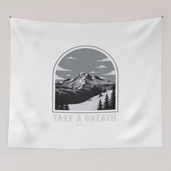 Item preview, Take A Breath Relax Mountain Landscape  Noir Nature Illustration designed and sold by MerchlyMike.