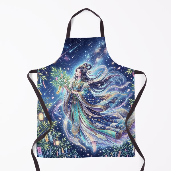 Item preview, Divine Japanese Celestial Maiden Tennyo and Glowing Tanabata Stars - Mythical Art designed and sold by Hikariha Studio.
