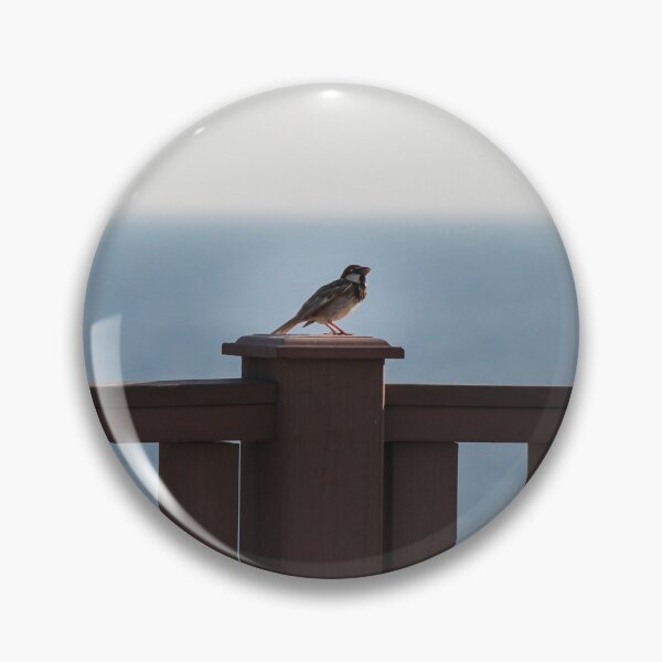Item preview, Small Bird Perched on Wooden Railing Overlooking Calm Ocean Horizon at Dawn, Seaside View designed and sold by Nmallia.