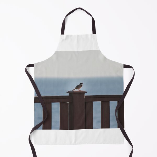 Item preview, Small Bird Perched on Wooden Railing Overlooking Calm Ocean Horizon at Dawn, Seaside View designed and sold by Nmallia.