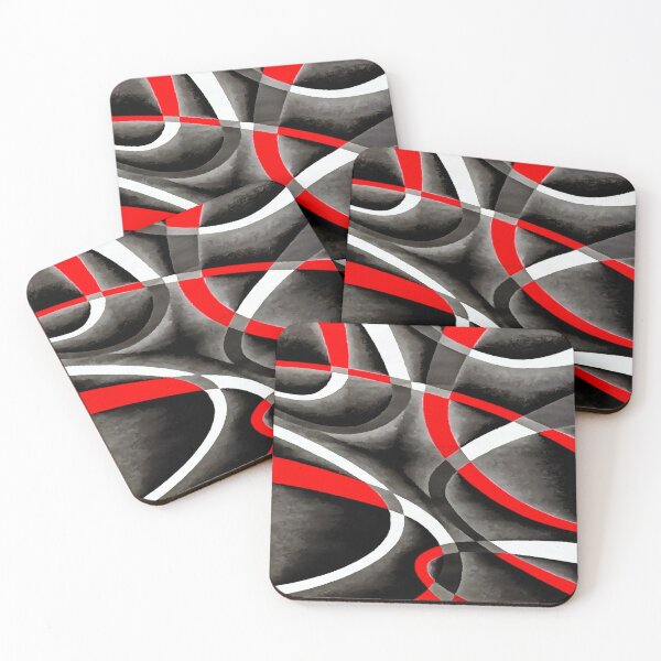 Item preview, Eighties Red White Grey Line Curve Pattern On Black designed and sold by taiche.