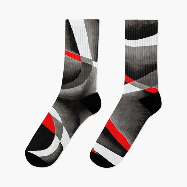 Item preview, Eighties Red White Grey Line Curve Pattern On Black designed and sold by taiche.