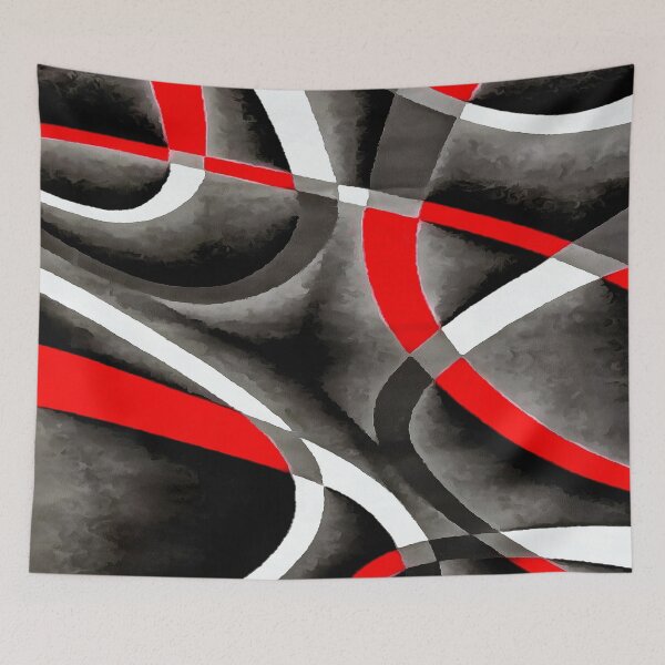 Item preview, Eighties Red White Grey Line Curve Pattern On Black designed and sold by taiche.