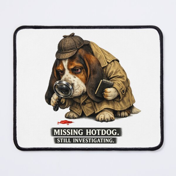 Item preview, Missing Hotdog Still Investigating Funny Basset Hound Detective designed and sold by ByAnad.