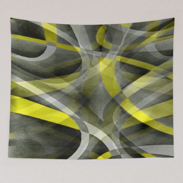 Item preview, Eighties Daffodil Yellow On Grey Abstract Curve Pattern designed and sold by taiche.