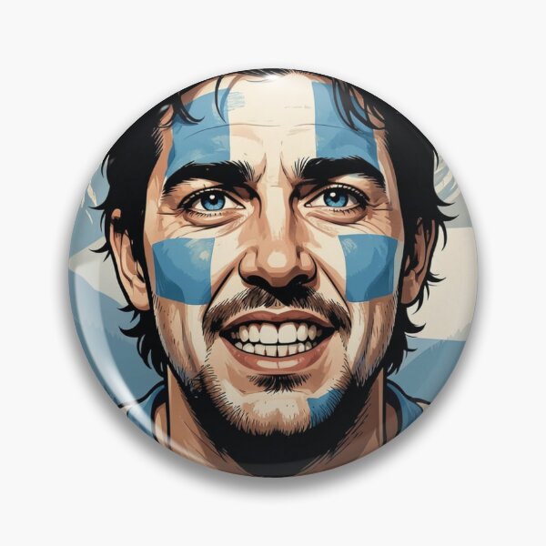 Item preview, Passionate Argentinian fan in vintage sportswear style in front of an abstract landscape scene designed and sold by FotoworldEdel.