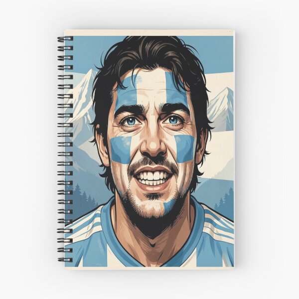 Item preview, Passionate Argentinian fan in vintage sportswear style in front of an abstract landscape scene designed and sold by FotoworldEdel.