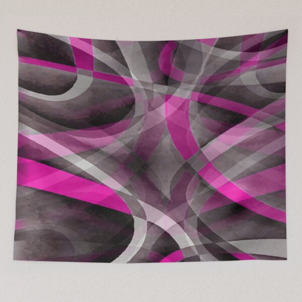Item preview, Eighties Fucshia Pink On Grey Abstract Strip Pattern designed and sold by taiche.