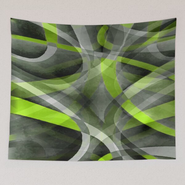 Item preview, Eighties Lime Yellow On Grey Abstract Curve Pattern designed and sold by taiche.