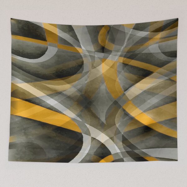 Item preview, Eighties Mustard Yellow On Grey Abstract Curve Pattern designed and sold by taiche.