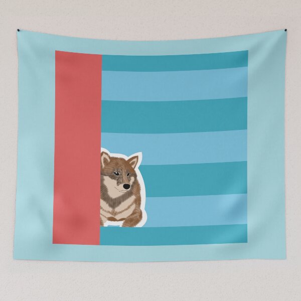 Item preview, 80's vibes colors (blue, red) with sesame Shiba Inu designed and sold by ShibaCruise-On.