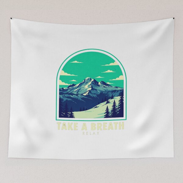 Item preview, Take A Breath Relax Mountain Landscape – Teal Retro Nature Illustration designed and sold by MerchlyMike.
