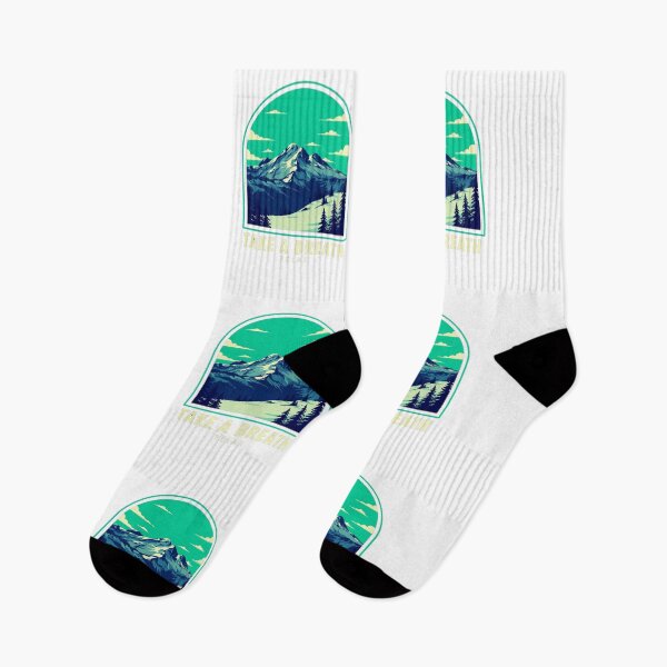 Item preview, Take A Breath Relax Mountain Landscape – Teal Retro Nature Illustration designed and sold by MerchlyMike.