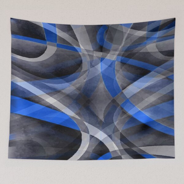 Item preview, Eighties Mid Blue On Grey Abstract Curve Pattern designed and sold by taiche.
