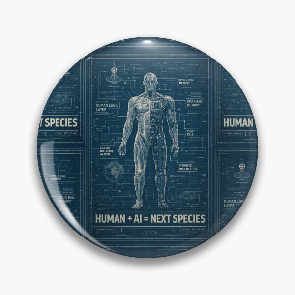Item preview, Human + AI = Next Species – Transhumanism Artificial Intelligence Blueprint Design designed and sold by OrbitOfMind.