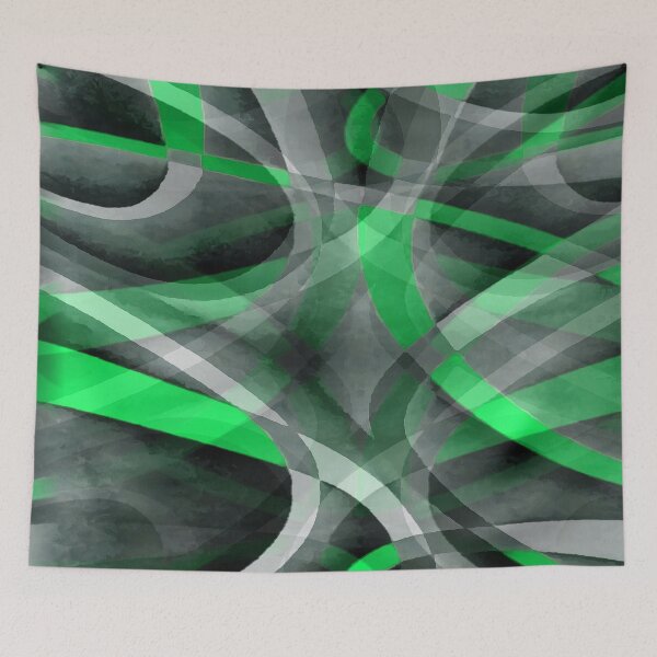 Item preview, Eighties Green On Grey Abstract Curve Pattern designed and sold by taiche.