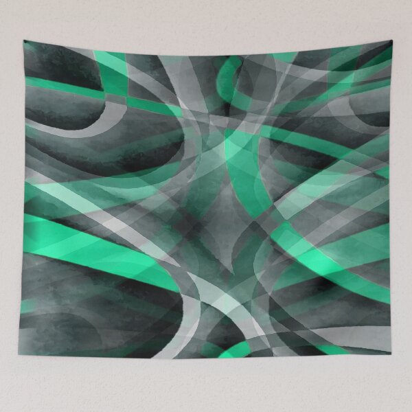 Item preview, Eighties Aqua Green On Grey Abstract Curve Pattern designed and sold by taiche.