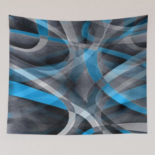 Item preview, Eighties Cerulean Blue On Grey Abstract Curve Pattern designed and sold by taiche.
