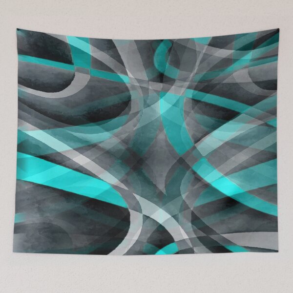 Item preview, Eighties Turquoise On Grey Abstract Curve Pattern designed and sold by taiche.