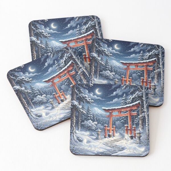 Item preview, Peaceful Japanese Winter Landscape - Glowing Red Torii Gate and Snow Foxes designed and sold by Hikariha Studio.